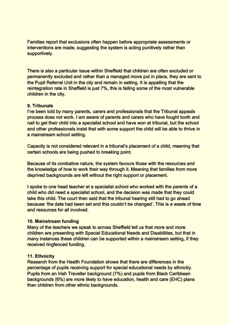 SEND Letter to Secretary of State for Education